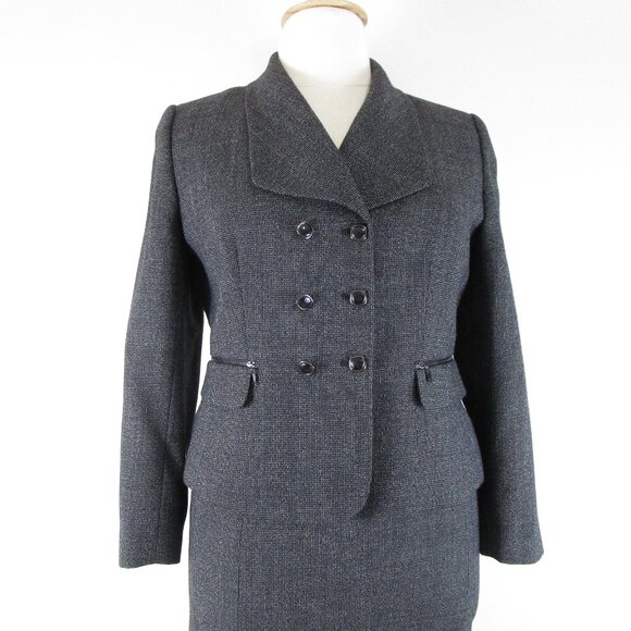 Tahari Womens Plus Size Petite Gray Tweed Skirt Suit 14P Formal Business Career - Picture 2 of 9